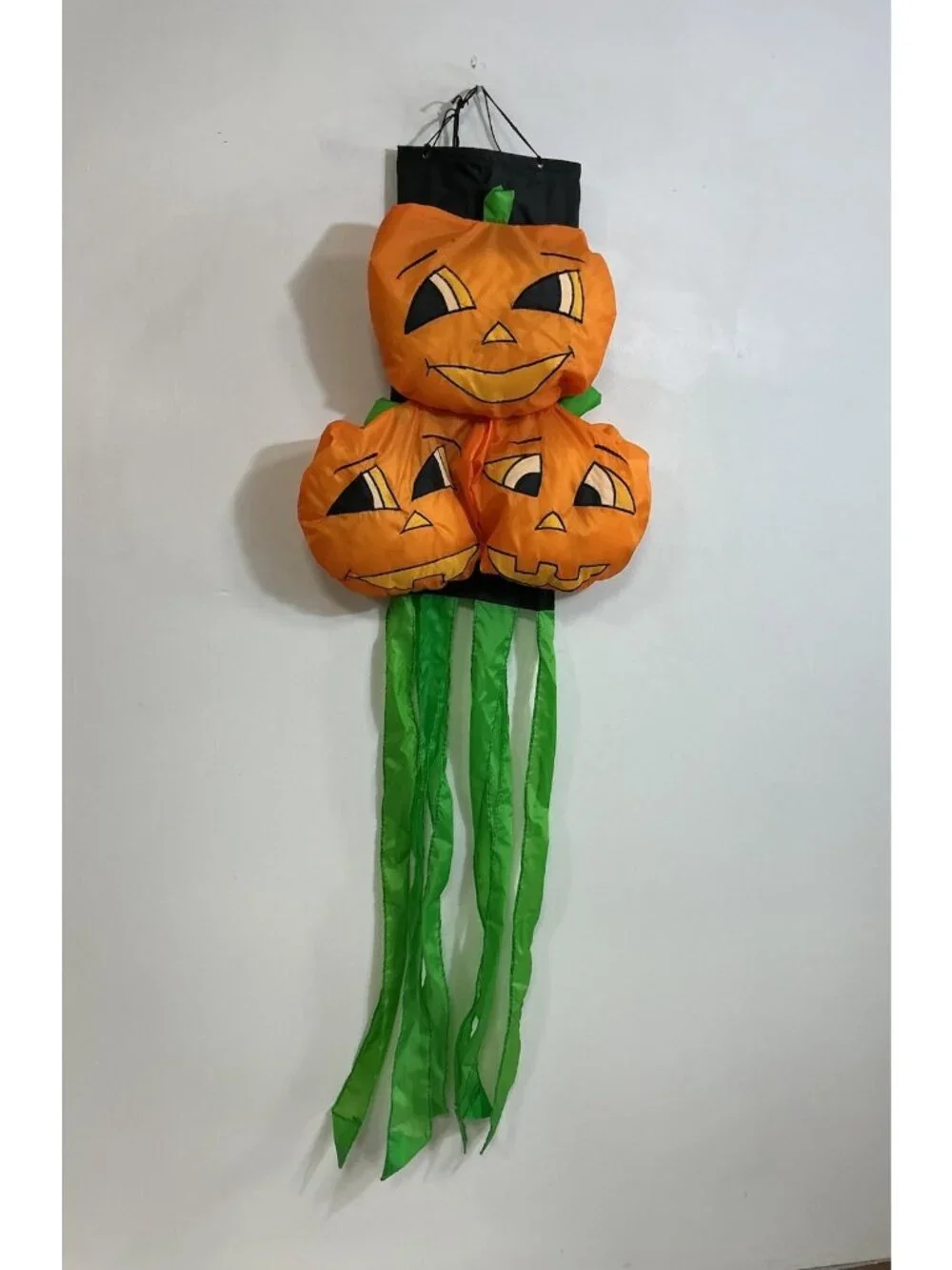 Vintage Halloween Pumpkin Windsock Triple Jack O Lantern 1996 Hanging Decor 46”